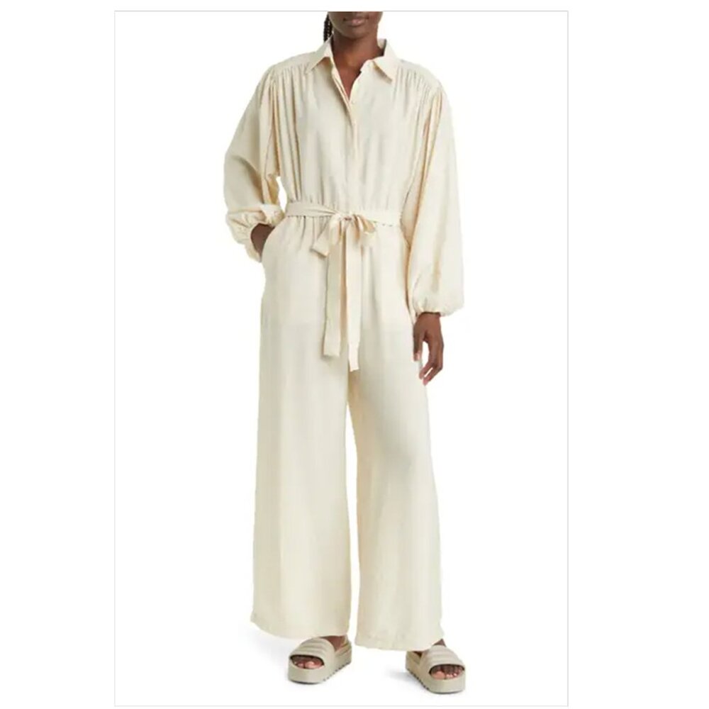 Topshop Wide Leg Long Sleeve Jumpsuit